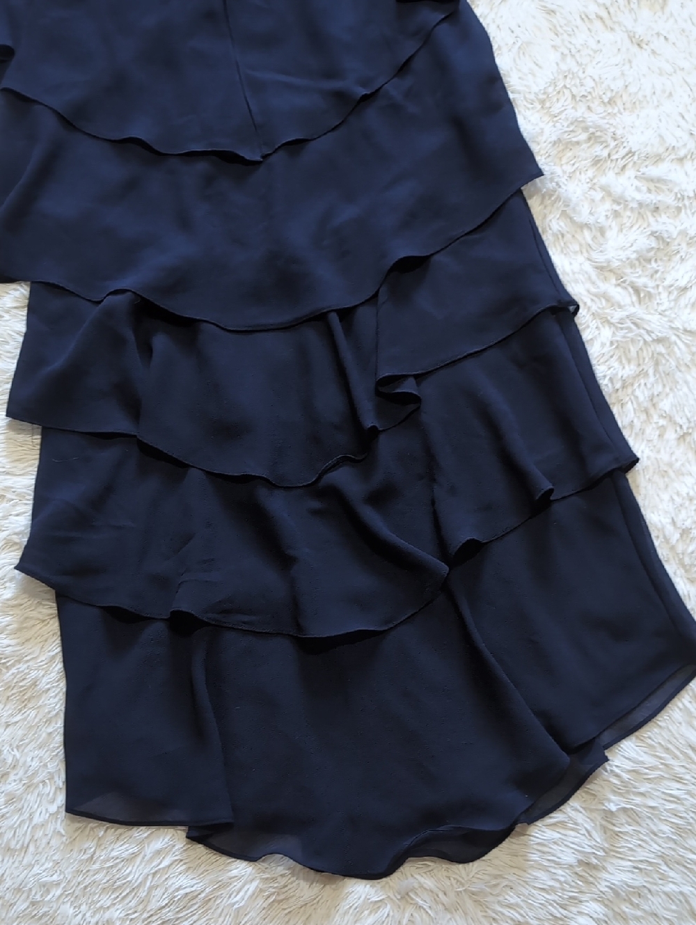 SLNY Navy Blue Tiered Capelet Rhinestone Detail Flowy Ruffle Dress Size 14W - Picture 5 of 13